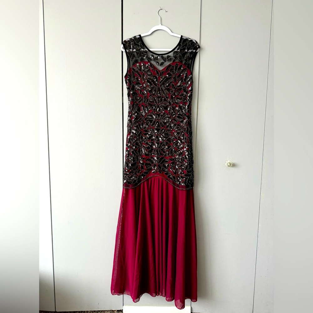 Maxi Sequin & Sheer Dress